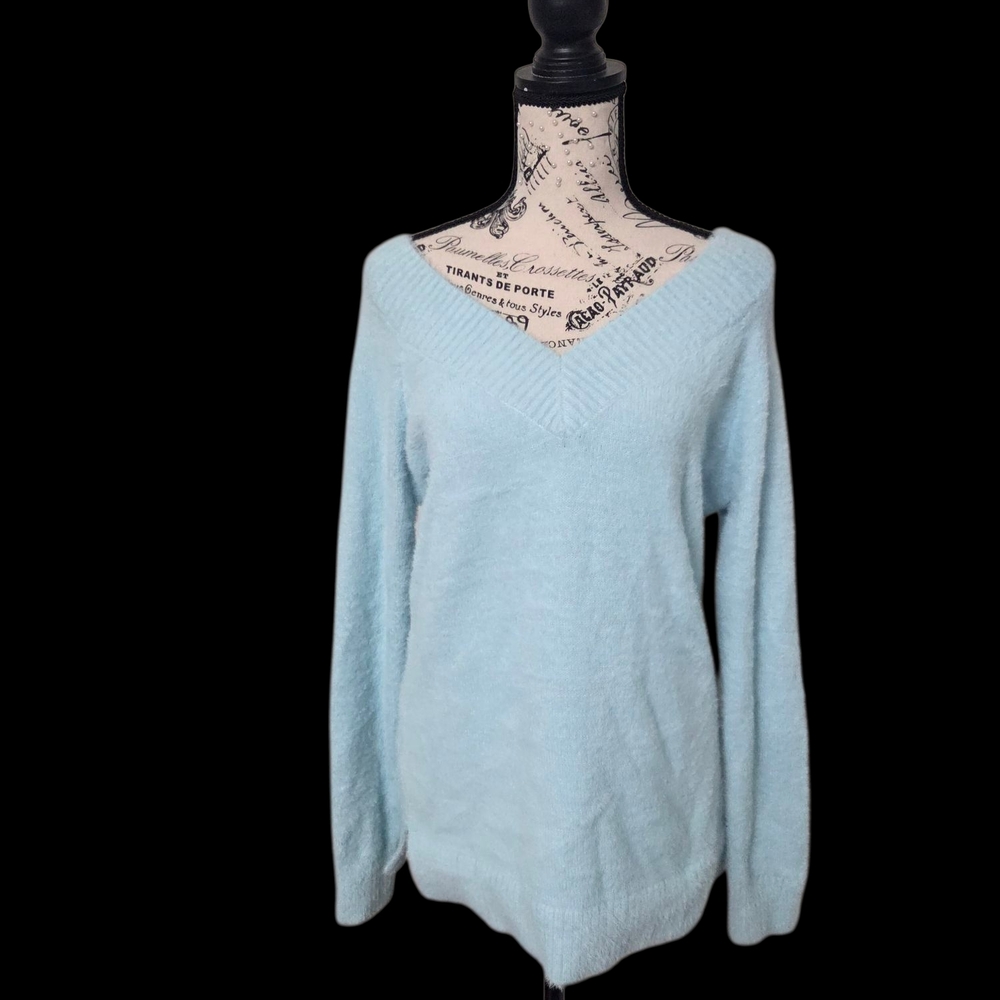 Boston Proper Women's Blue V-Neck Tunic Cozy Sweater (AI15)